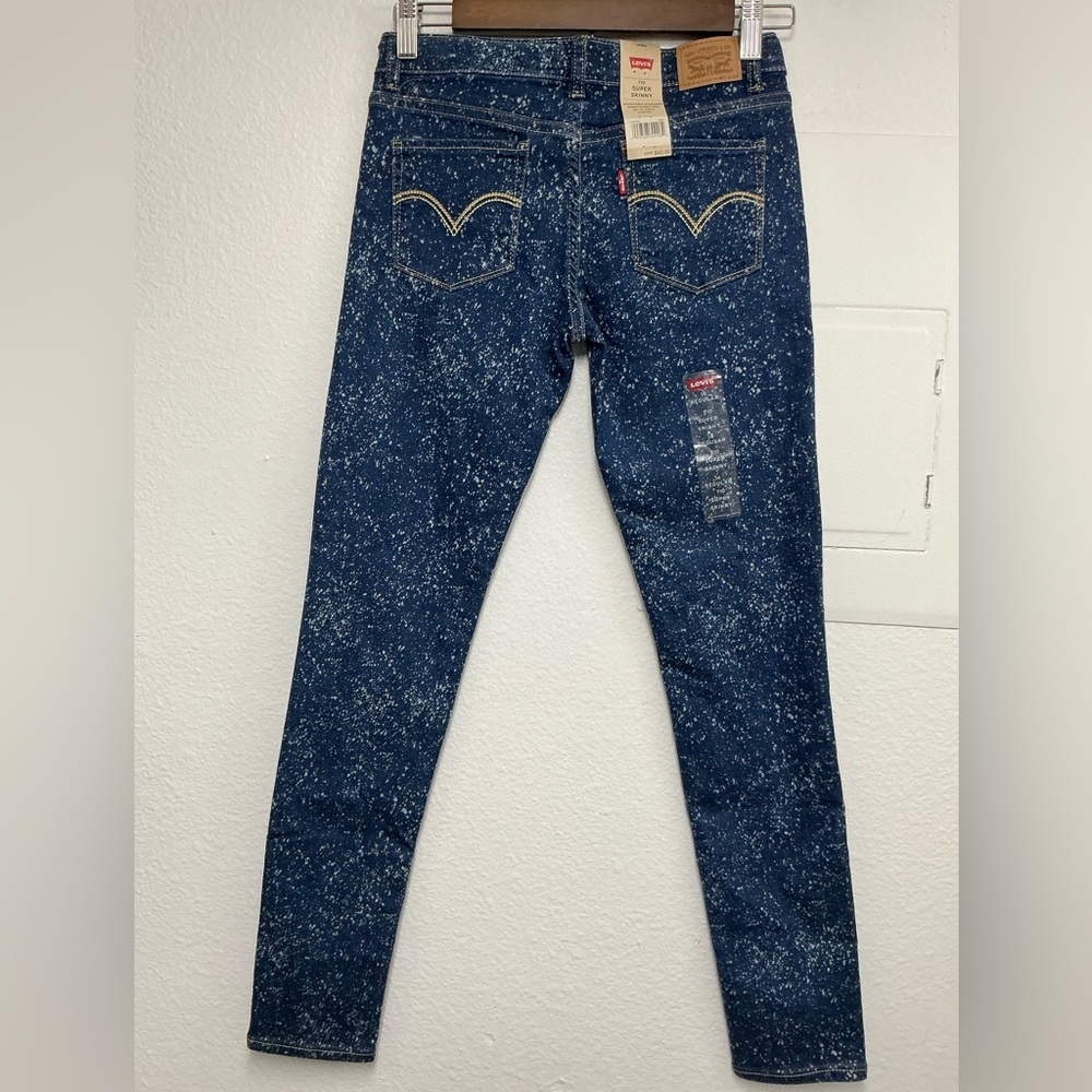 Levi's 710 super skinny Girls Blue Denim Bleach Splatter - Picture 2 of 10